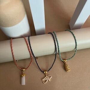 Gold and Multicolor Pendant Necklace - Colorful Cotton Cord Pendant Necklace